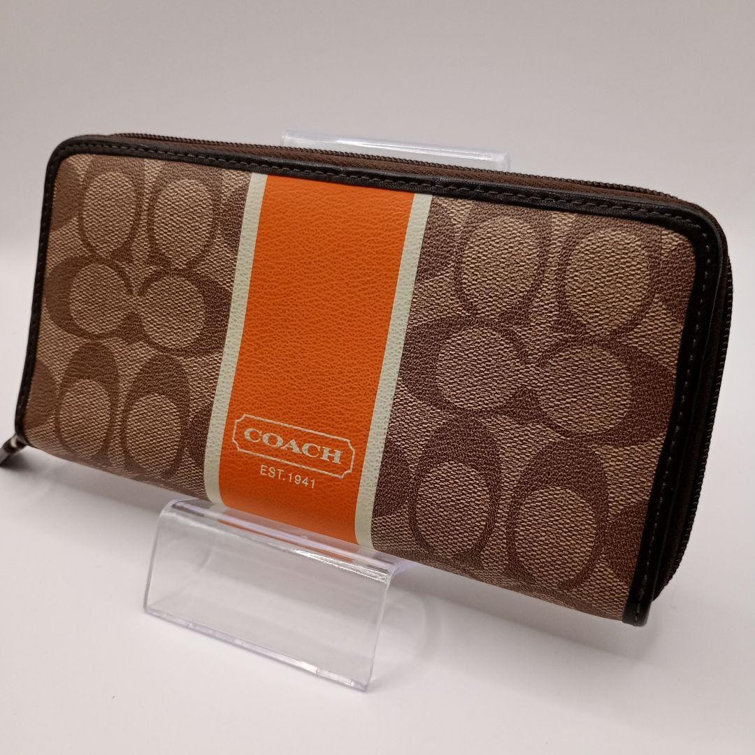COACH コーチ 長財布 シグネチャー グレー オレンジ メンズ コーチ