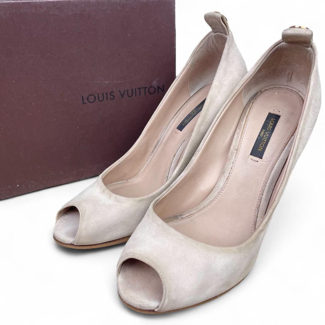 ルイヴィトン　オープントゥ　パンプス　37 23.5cm相当 ベージュ　スエード　ゴールド金具 LOUIS VUITTON
