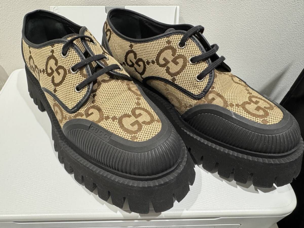 【極美品】7/26㎝ グッチ GUCCI マキシGGパターンロゴ チャンキーソール レースアップシューズ スニーカー 厚底