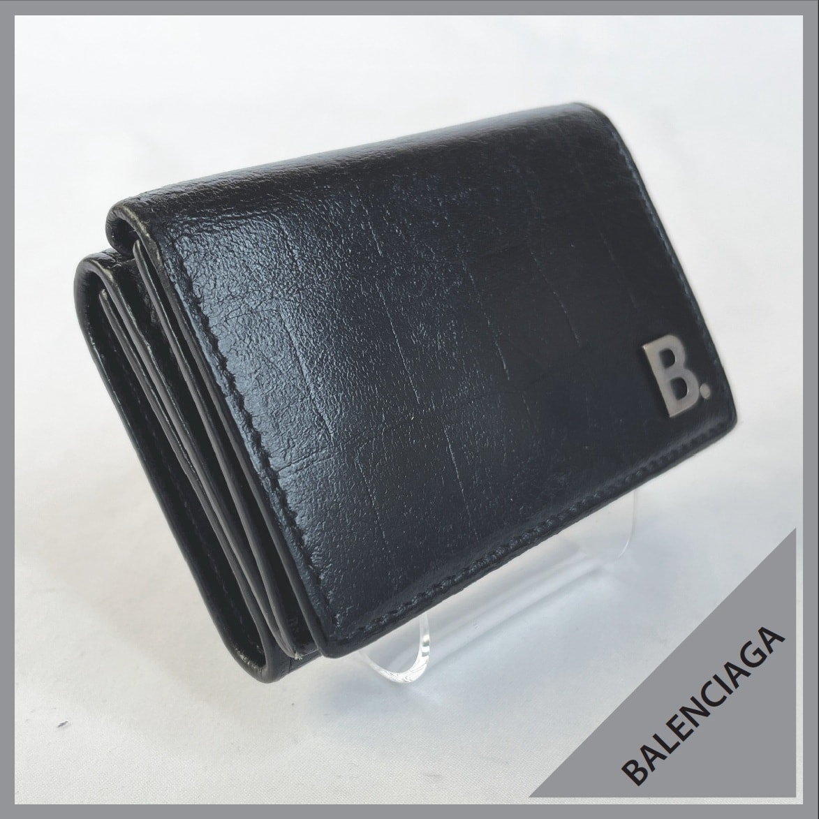 BALENCIAGA バレンシアガ ミニウォレット 三つ折り 財布 キャッシュ Bロゴ 黒 ブラック レザー 極美品 コンパクト レディース/メンズ