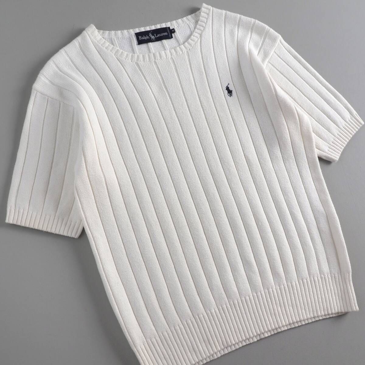 ラルフローレン　Ralph Lauren　正規品　サマーニット　リブニット　半袖　ホワイト　レディース　美品