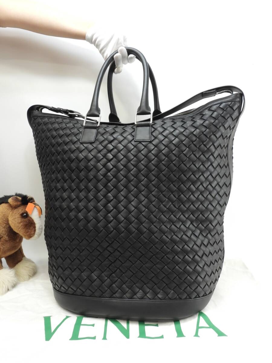 ボッテガヴェネタ 特大s付トートバッグ イントレチャート中 レザー黒 メンズハンドバッグ 美品@IC 2
