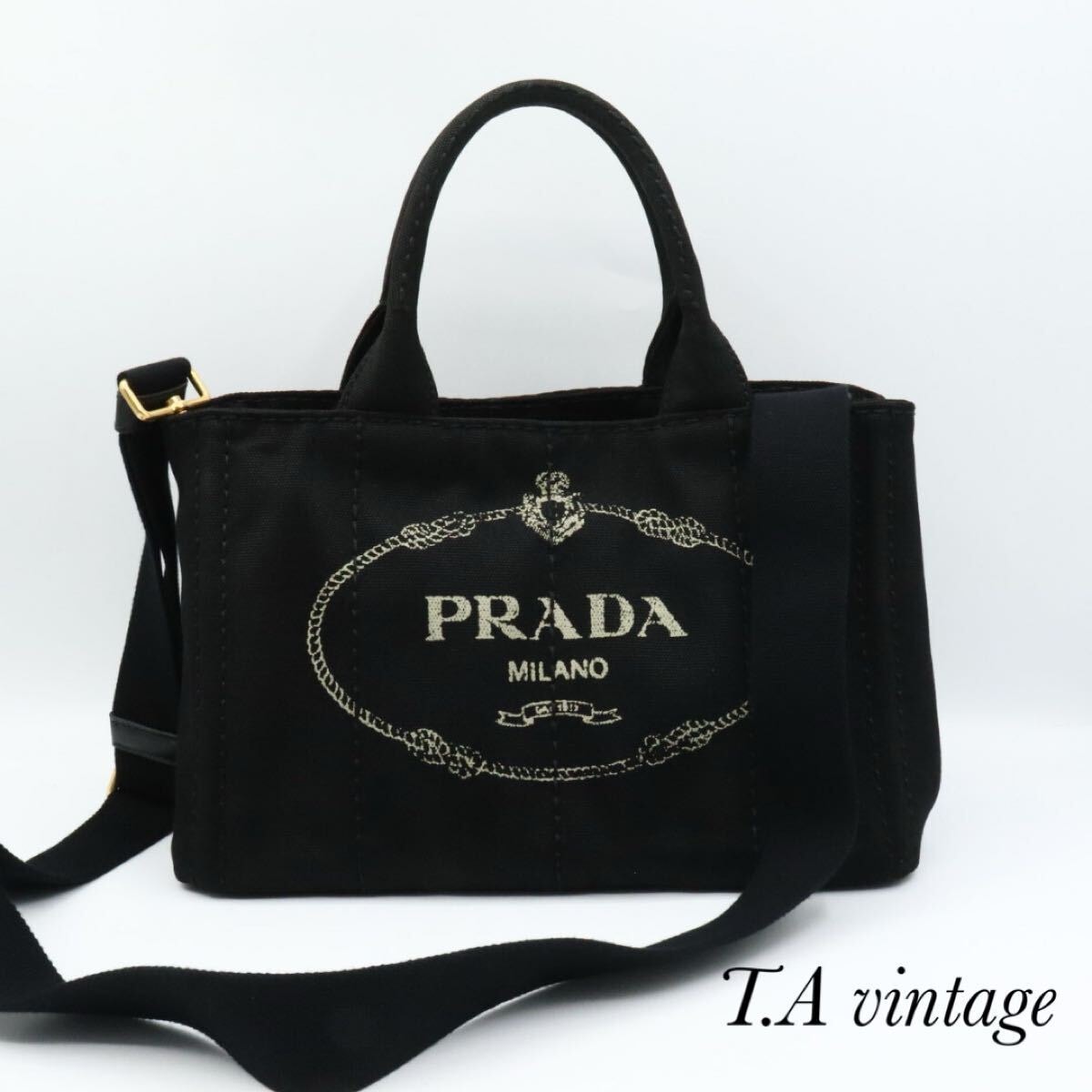 PRADA プラダ　カナパ　キャンバス　2way ハンドバッグ　ブラック