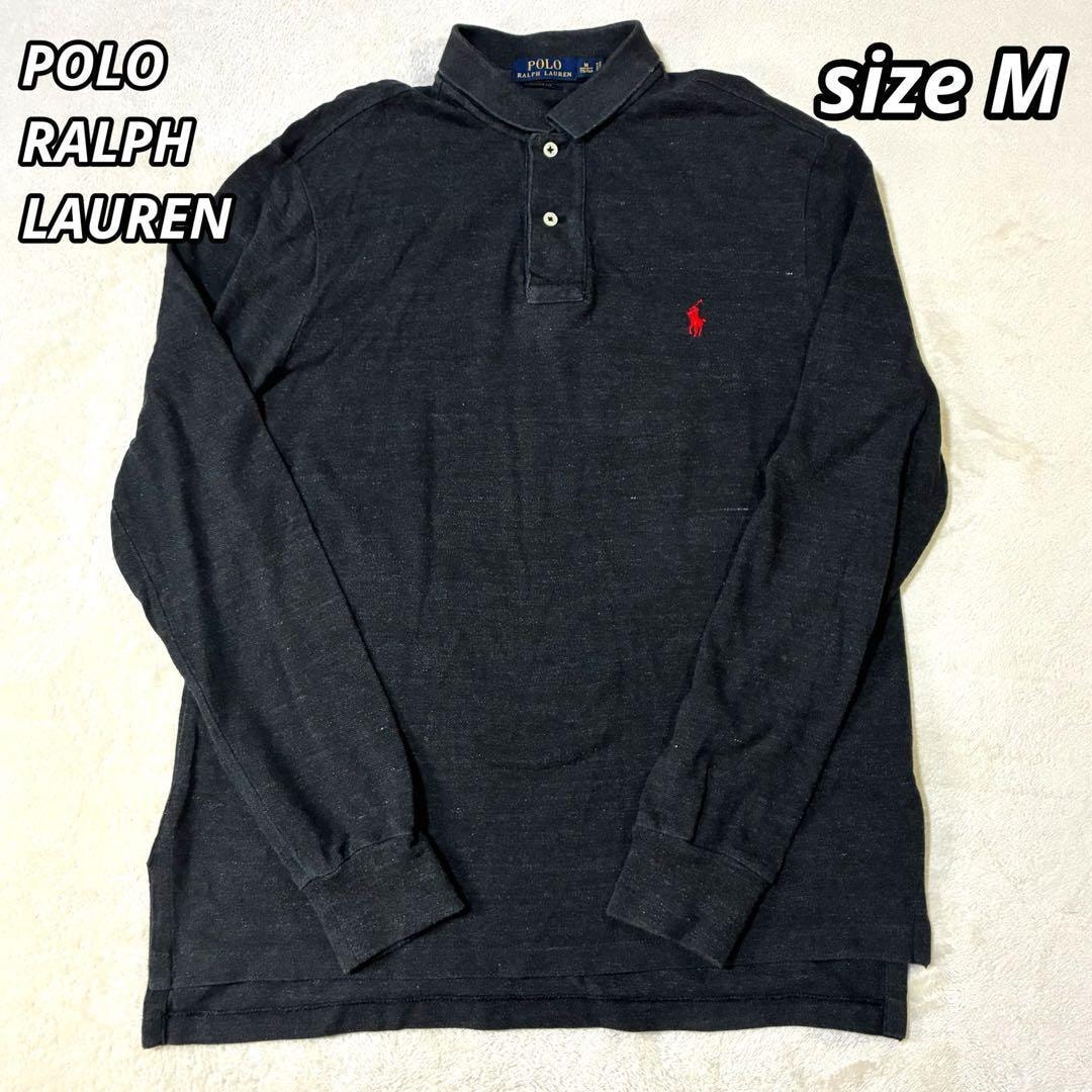 【美品】ポロラルフローレン 長袖 ポロシャツ メンズ ポニー刺繍 霜降り M