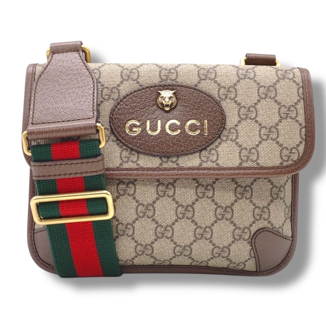 GUCCI グッチ GGスプリーム キャットヘッド ショルダーバッグ 501050 ブラウン シェリーライン メッセンジャーバッグ メンズ PVC 4542