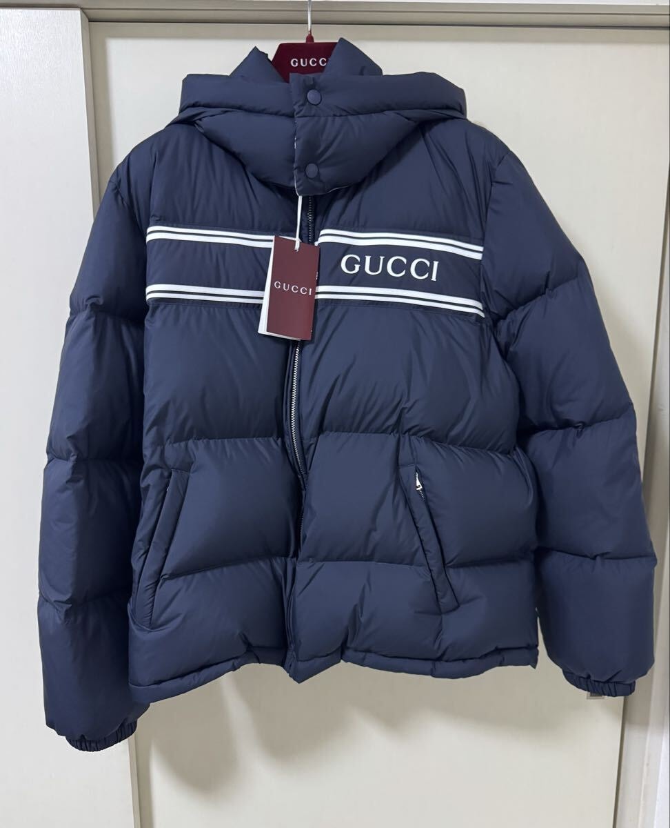 サイズ48 グッチ ポリエステル ダウンジャケット ネイビー 新品本物