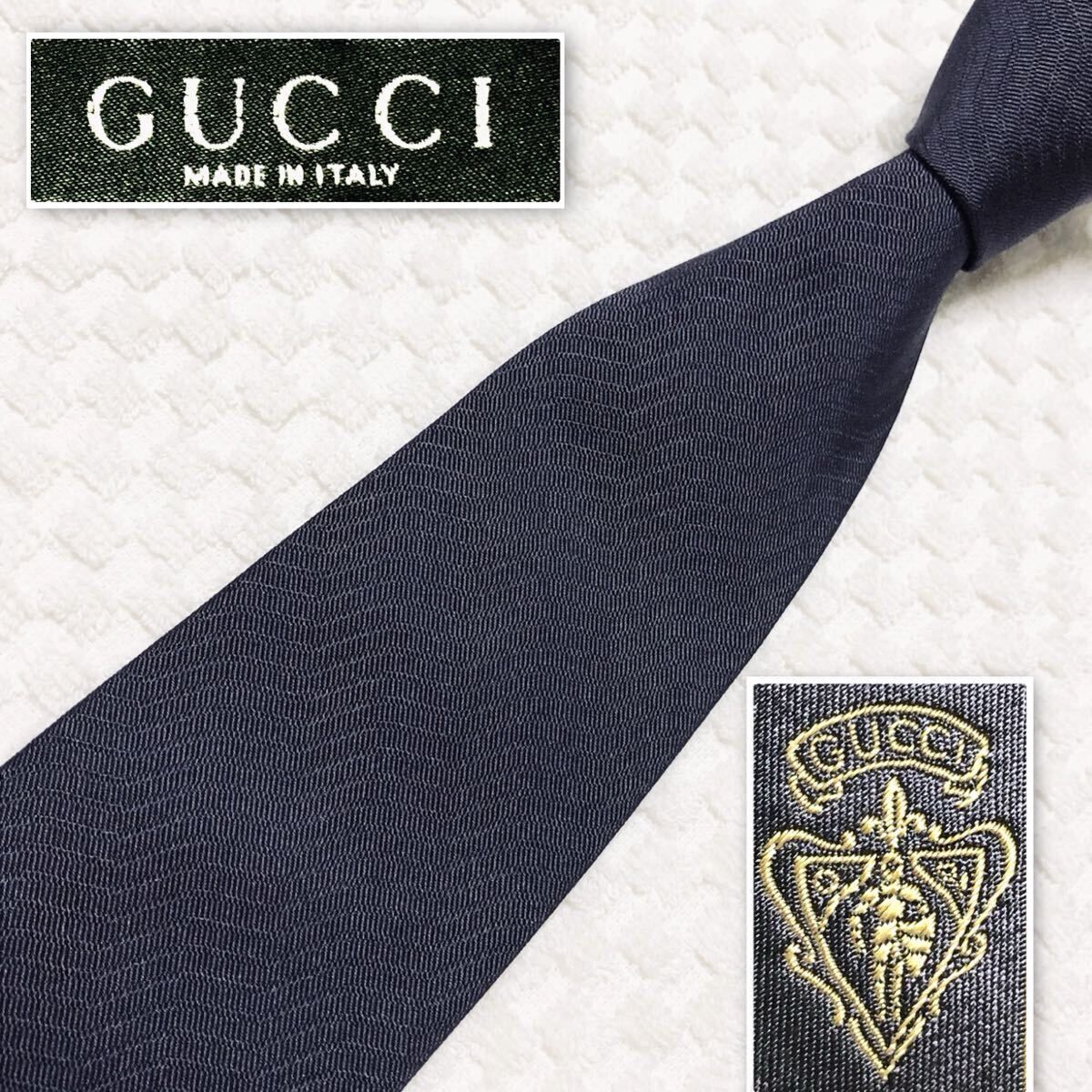 ■良品■GUCCI グッチ　ネクタイ　ソリッドタイ風シャドー波線ストライプ　シルク100% イタリア製　ダークパープル系　ビジネス