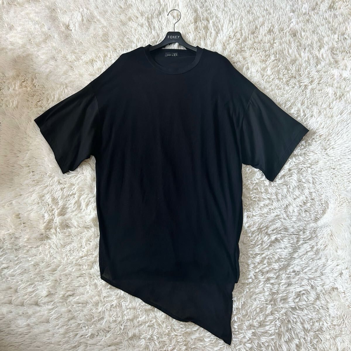 美品 RISMAT by Y's ワイズ ヨウジヤマモト 半袖 異素材 変形カットソー Tシャツ ブラック 2 コットン ゆったり ドッキング