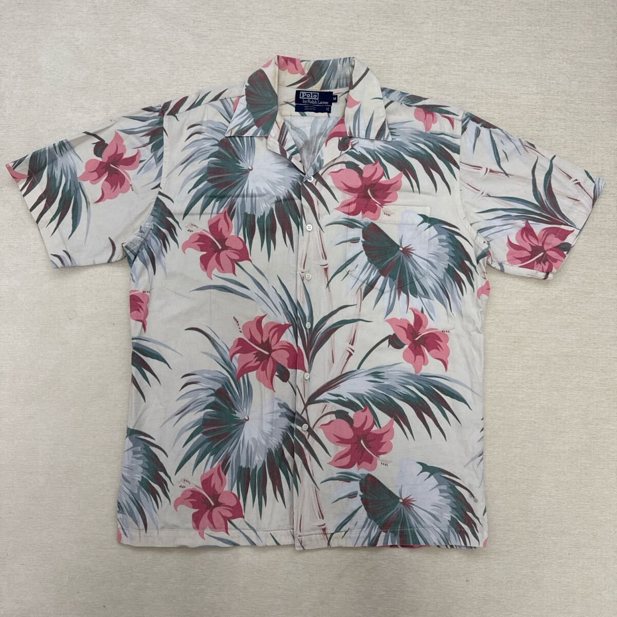 スペシャル 美品 ビンテージ アメリカ製 USA製 Polo by Ralph Lauren M ポロ バイ ラルフローレン 開襟 ハワイアンシャツ アロハシャツ 