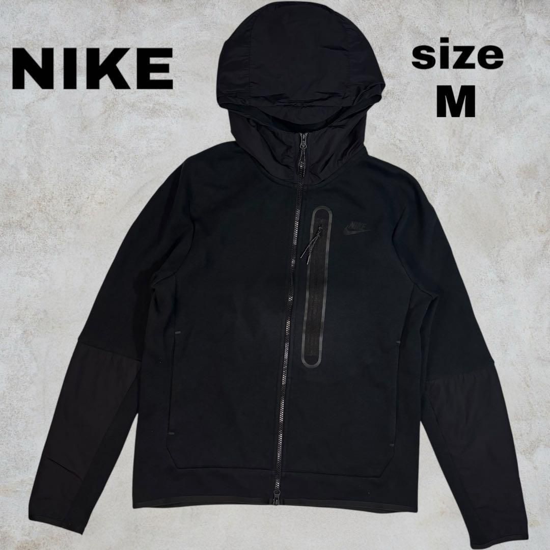【希少】NIKE テックフリース パーカー ナイロン切り替え M ブラック