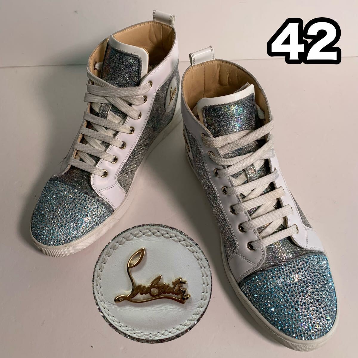 クリスチャンルブタン グリッター スパンコール装飾 ハイカットスニーカー 42 26cm スワロフスキー スタッズ