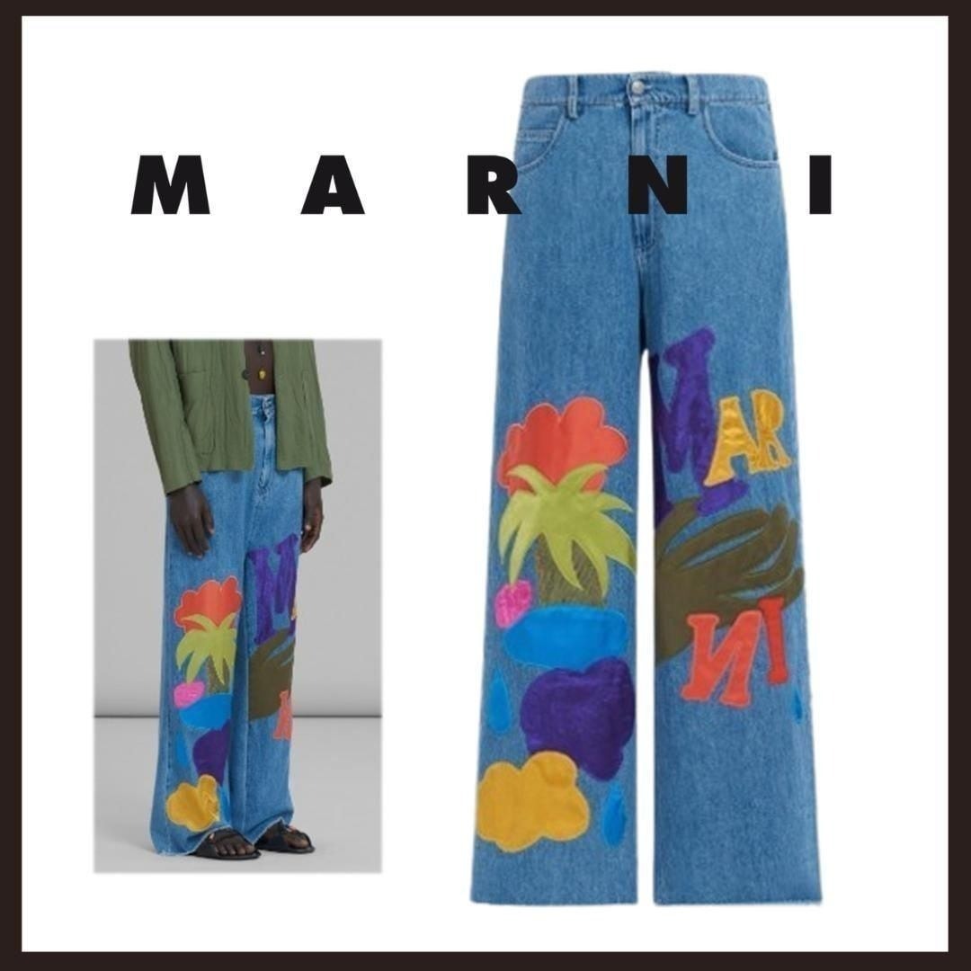 MARNI マルニ 24SS イタリア製 MARBLE DYED DENIM マーブルダイ ワイドデニムパンツ PAJD0425A0 USCT87 40 BLACK ジップフライ ジーンズ Wide Leg Denim ボトムス【中古】【MARNI】 A (未使用に近い)】MARNI マルニ 24SS イタリア製 MARBLE DYED DENIM