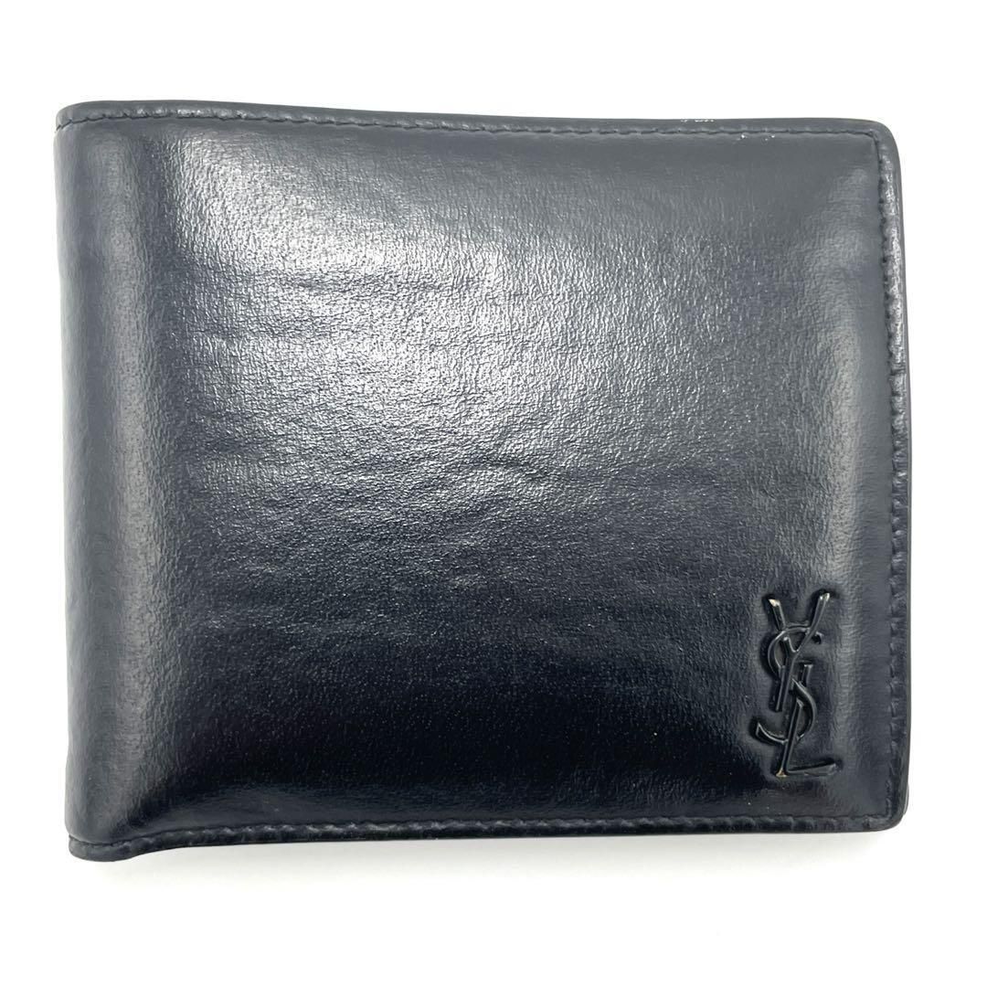 No.336 早い者勝ち【美品】SAINTLAURENT サンローラン タイニーカサンドラ 二つ折り財布 610193 YSLロゴ ブラック メンズ ユニセックス