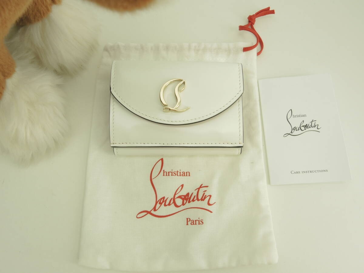 クリスチャンルブタン 3折ミニ財布 Loubi54 パテントレザー白 コンパクトウォレット 未使用@ 2
