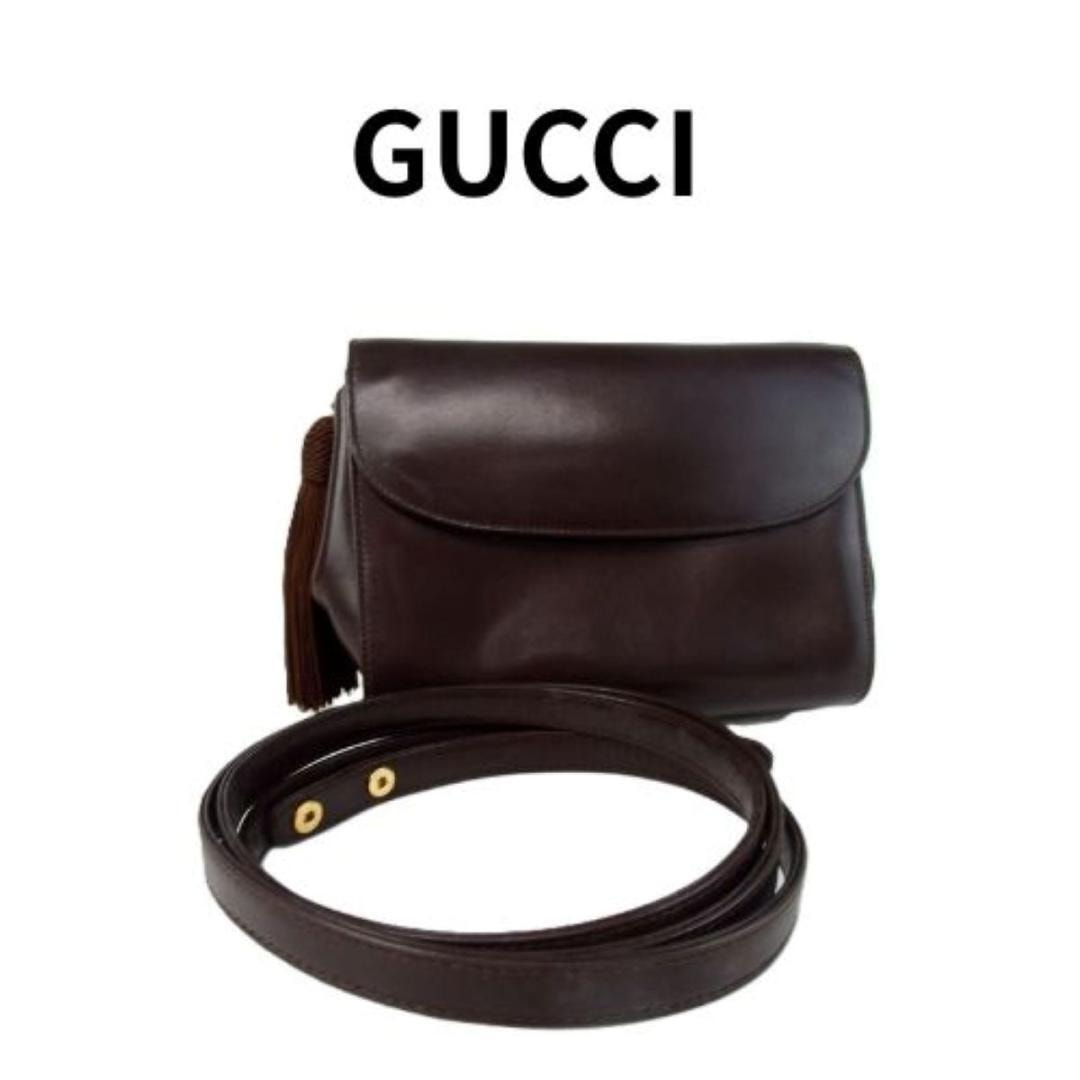 美品 GUCCI グッチ ダークブラウン ショルダーバッグ レザー ポーチ クラッチ