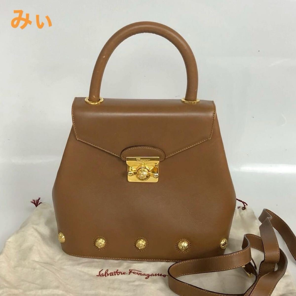 Salvatore Ferragamo フェラガモ レザー 2way ハンドバッグ キャメル レディース ブランド ショルダーバッグ 斜め掛け 鞄 上品 通勤