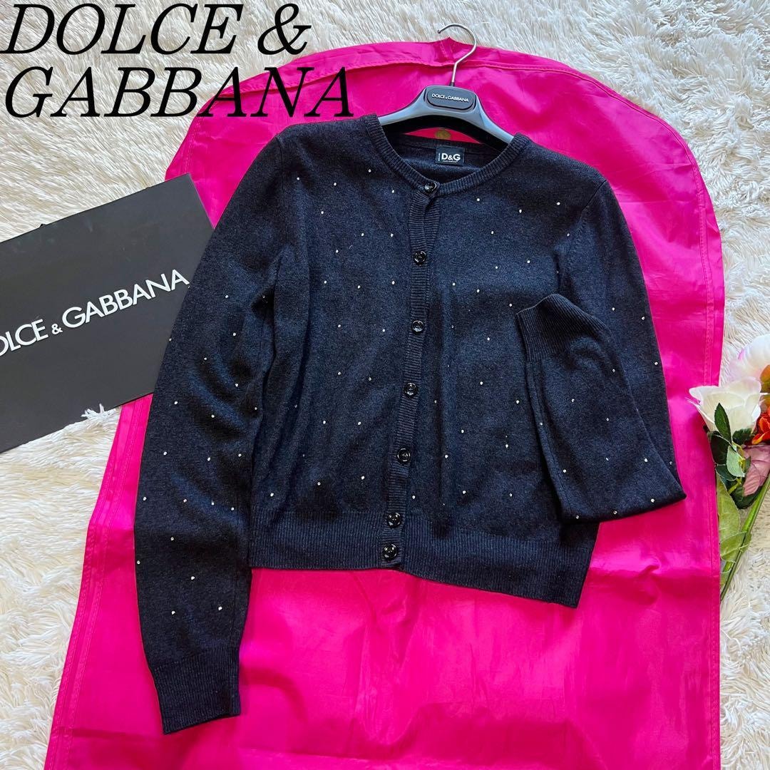 DOLCE&amp;GABBANA(ドルチェアンドガッバーナ) カーディガン サイズ42 M レディース - 黒 長袖/カシミヤ/シルク/ラインストーン ドルチェ&ガッバーナDOLCE&GABBANA 透かし編みニットカーディガン 黒40