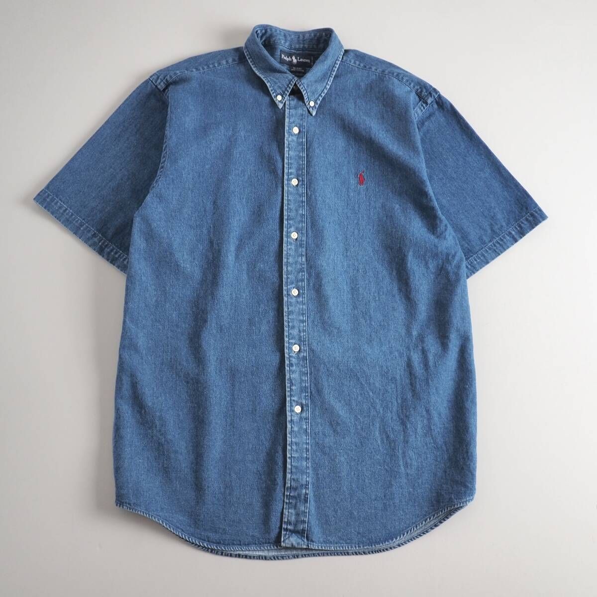 ラルフローレン　Ralph Lauren　正規品　デニムシャツ　半袖　赤ポニー　メンズ　美品
