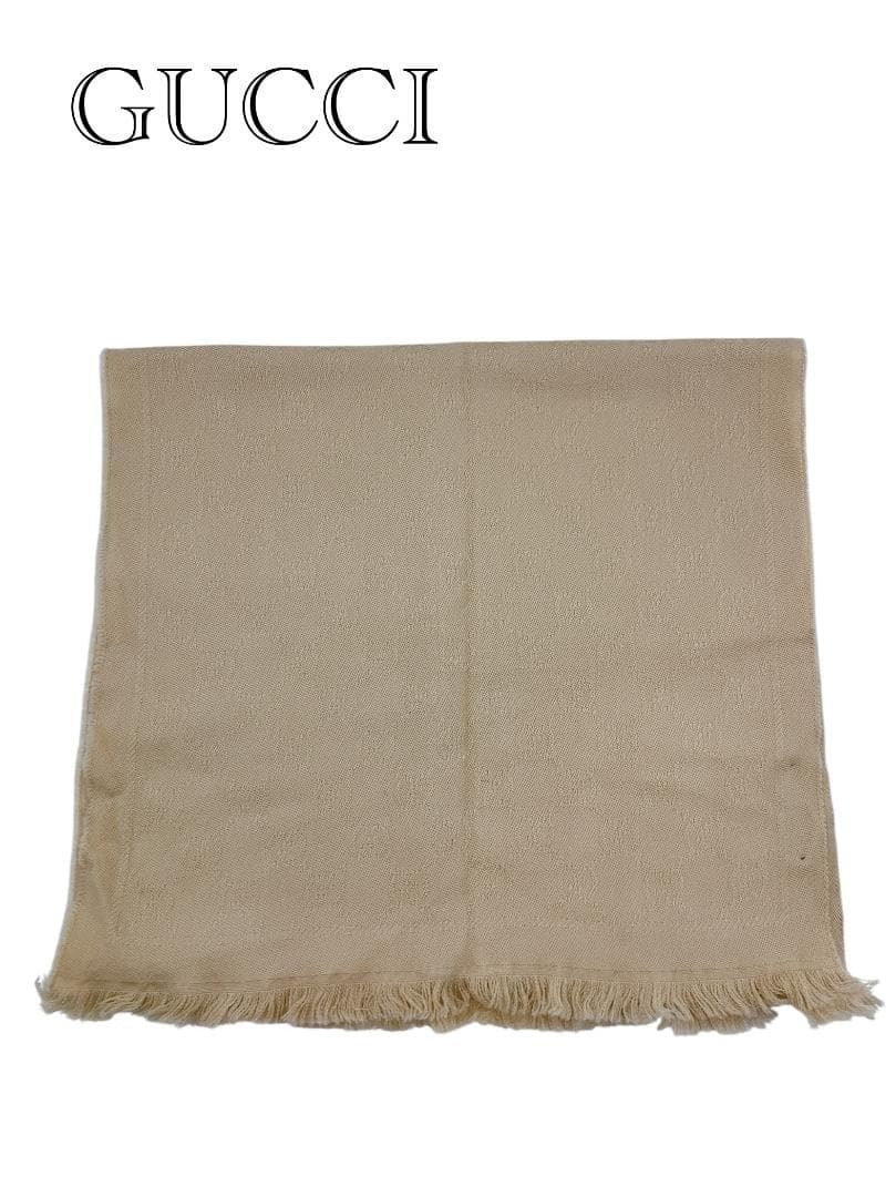 B (目立った傷や汚れなし)】GUCCI GG柄 ウール100％ フリンジ マフラー
