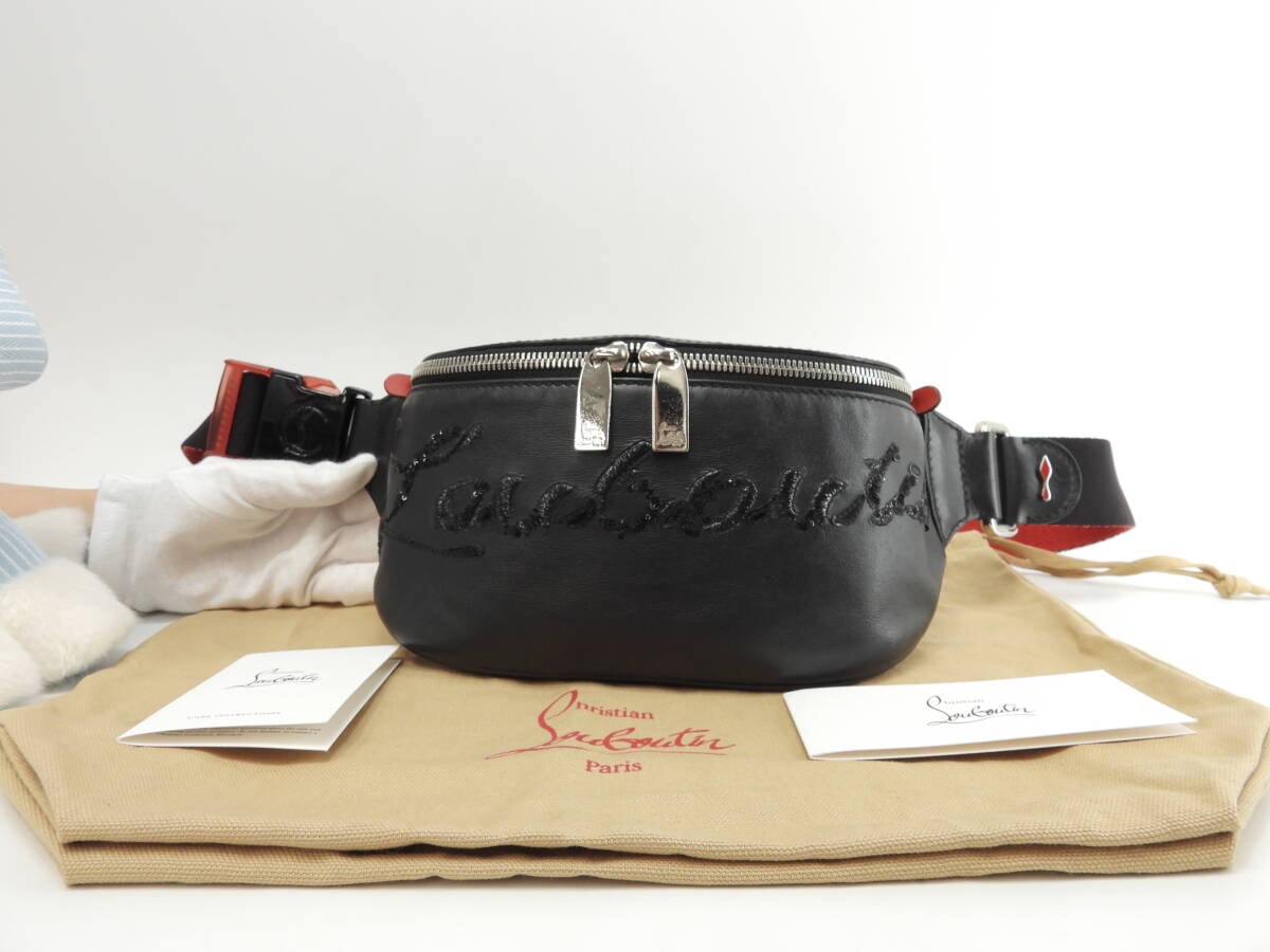 クリスチャンルブタン ボディバッグ MarieJane レザー黒赤 斜め掛けショルダーバッグ@ 2
