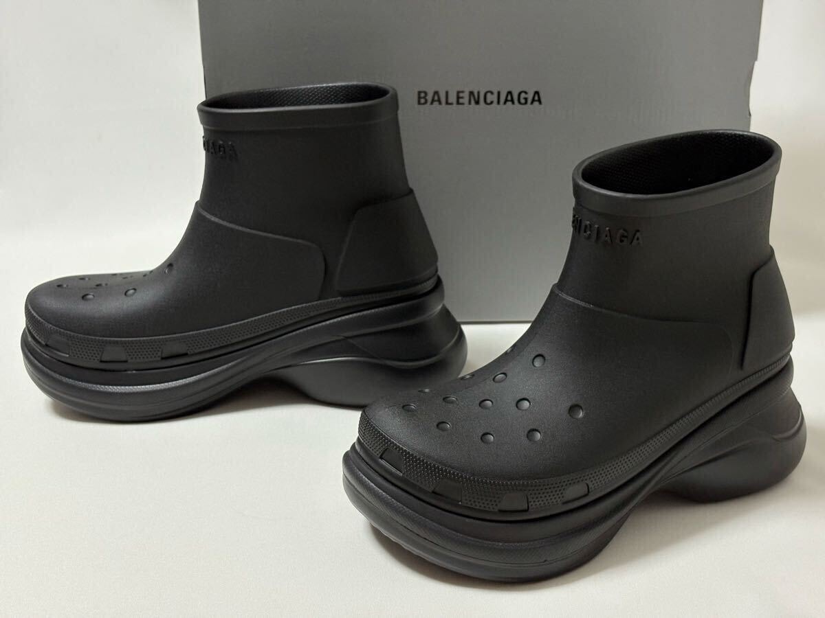 新品《 BALENCIAGA バレンシアガ 》CROCS RUBBER BOOTS 40 26.5cm クロックス ラバー ブーツ ブラック BLACK 厚底 EVA レインブーツ 長靴