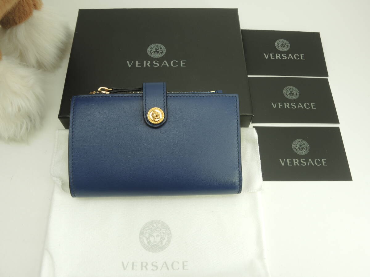 ヴェルサーチ コンパクトウォレット メデューサ レザー青 2折財布 新品@ 3