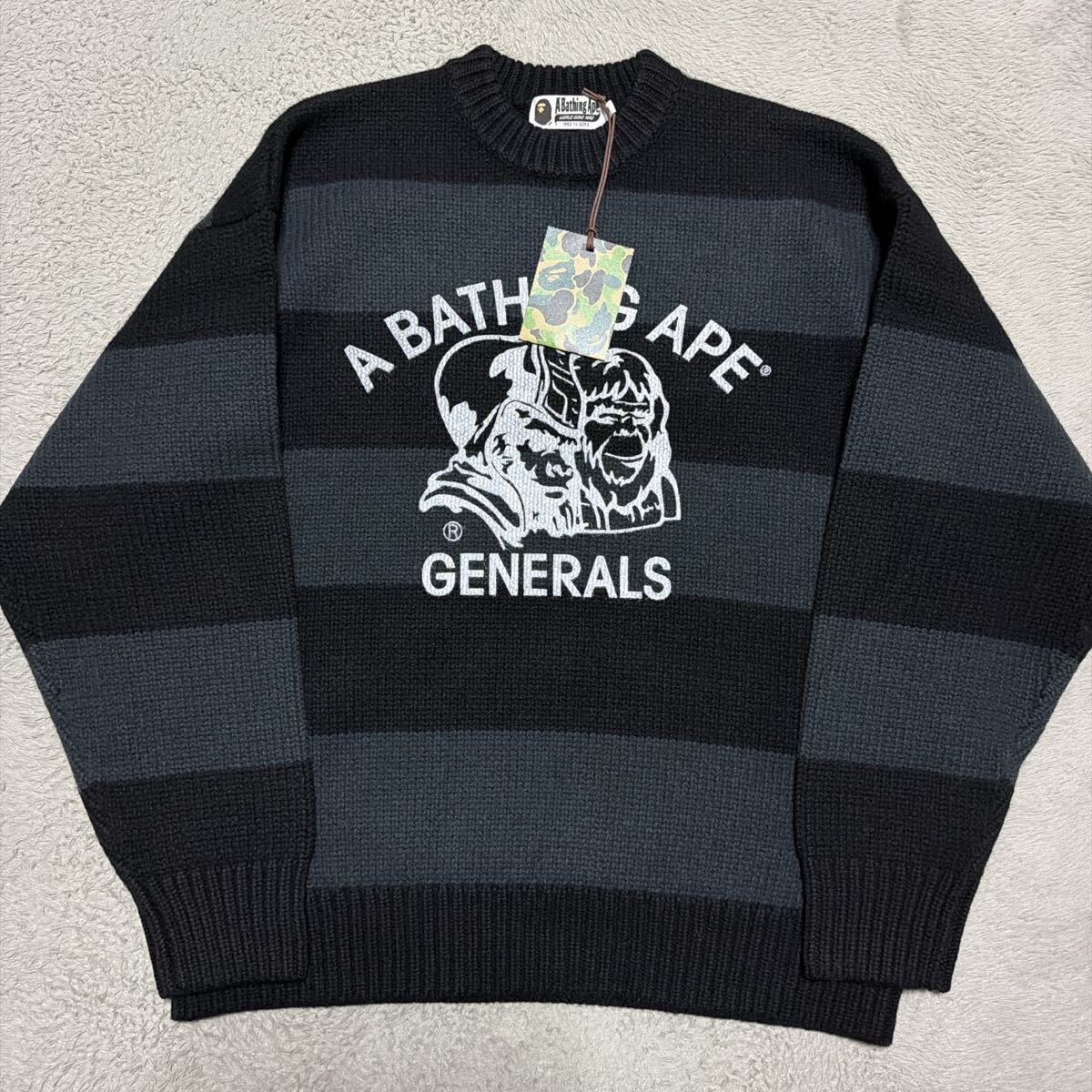 A BATHING APE BAPE GENERALS ニット　セーター　M 黒　ブラック　ボーダー　BABY MILO SHARK 