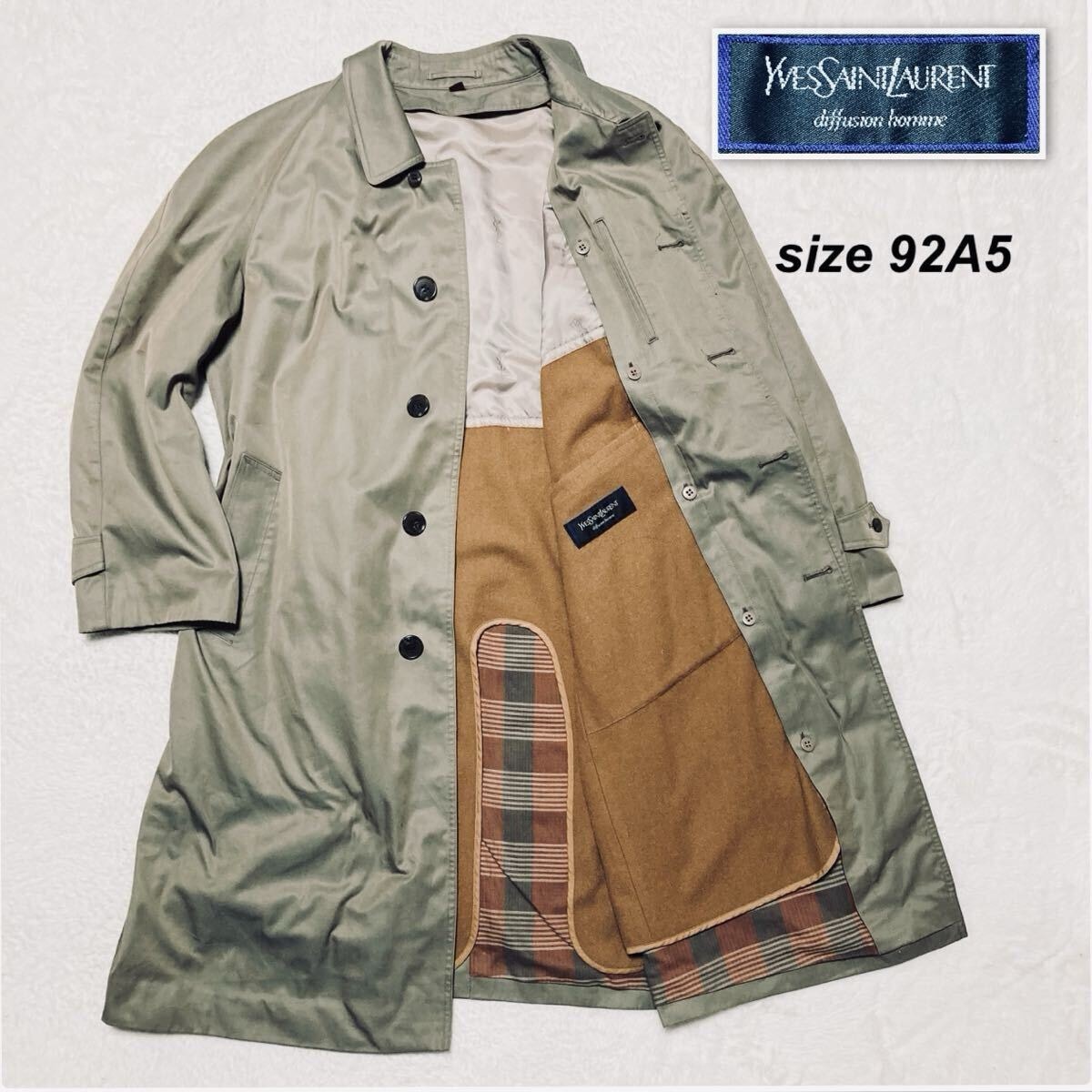 Yves Saint Laurent イヴサンローラン　ステンカラーコート　ウール90%ライナー付き　2way 春秋冬 size92A5(M) オンワード樫山 メンズ