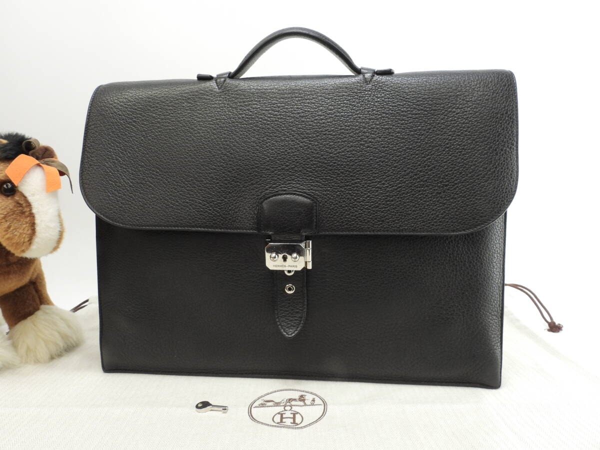 エルメス サックアデペッシュ41 フィヨルド黒 シルバー金具 メンズ書類かばん 美品@ 2