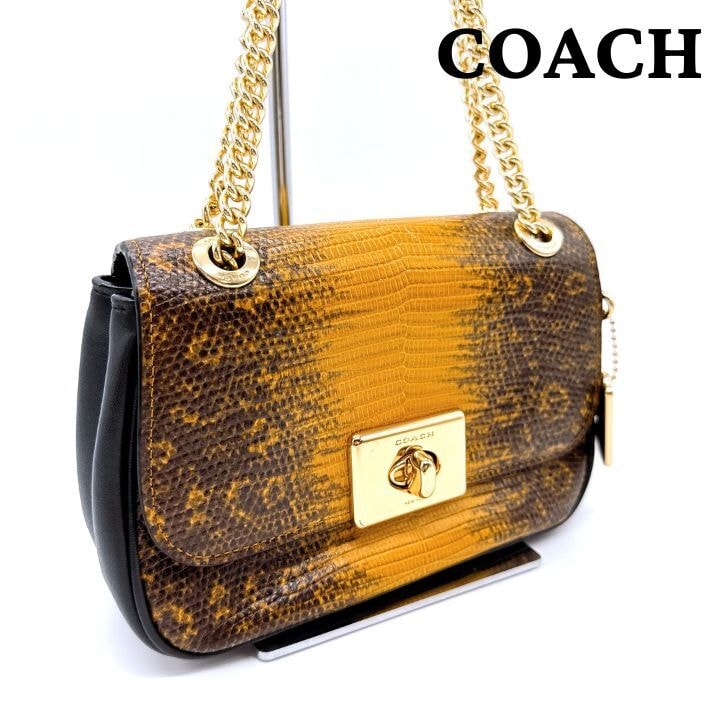 COACH コーチ F72671 リザード型押しレザー チェーンショルダーバッグ
