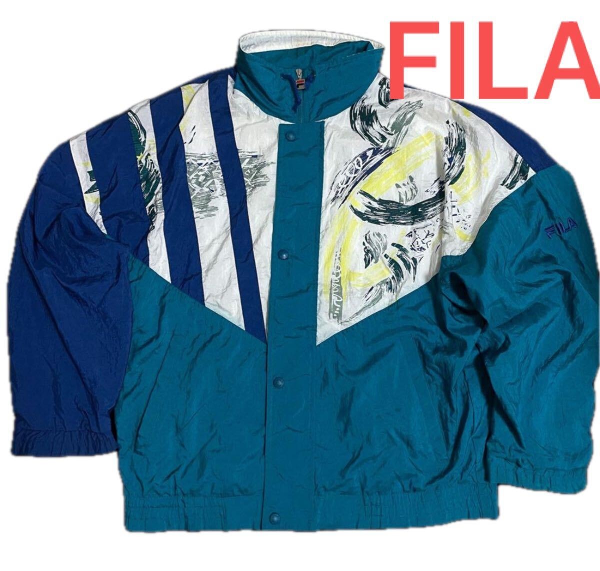 90s FILA フィラ ナイロンジャケット XL マルチカラー ビッグシルエット ヴィンテージ 古着 スポーツカジュアル ジップアップジャケット