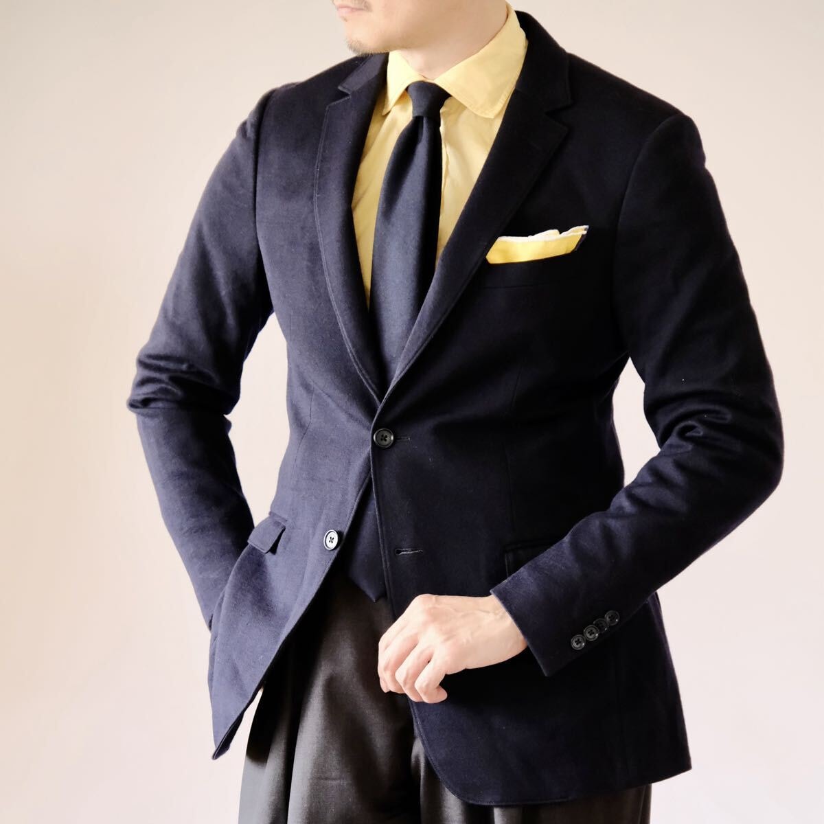 美品SalvatoreFerragamoウールコットンジャージージャケット紺50