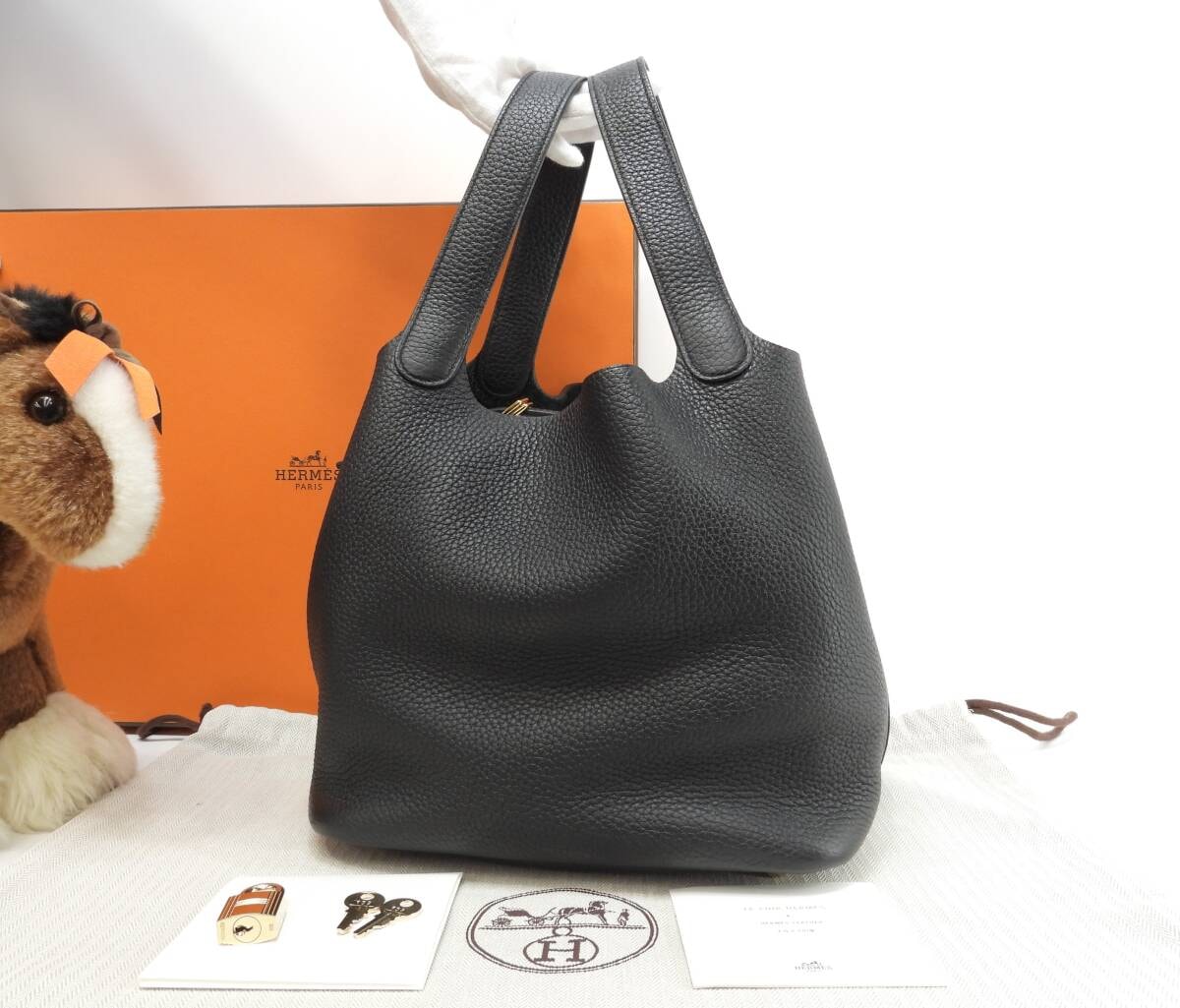 エルメス ピコタンロックMM トリヨンクレマンス 黒 ハンドバッグ ゴールド金具 美品@Y