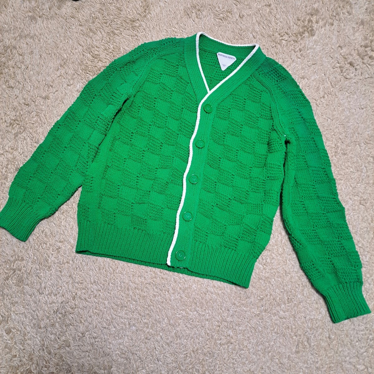 ボッテガヴェネタ　Bottega Veneta　カーディガン　イントレチャート　マキシイントレチャート　厚手　緑系　グリーン系　Mサイズ