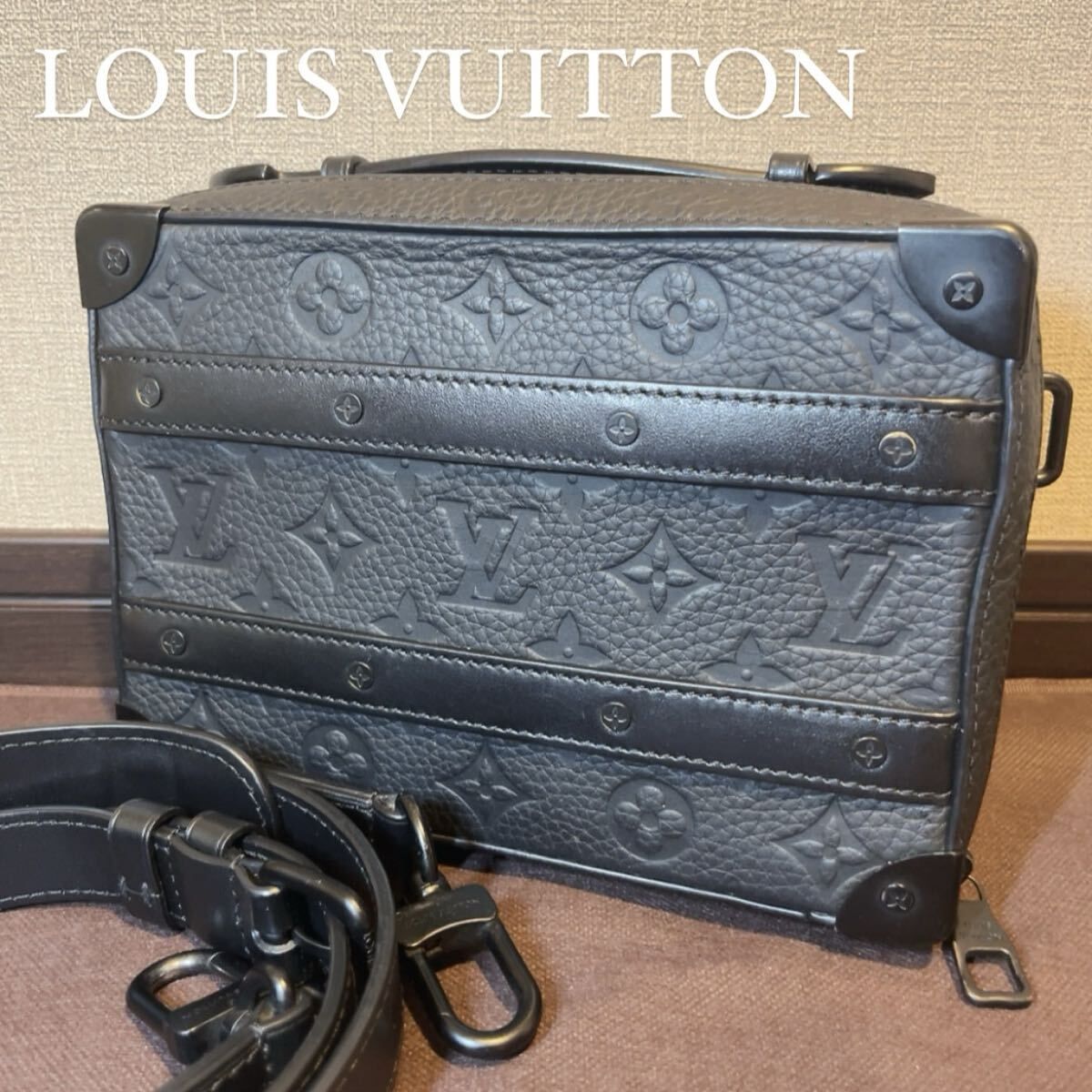 《極美品》 LOUIS VUITTON ルイヴィトン M59163 ハンドル ソフトトランク レザー ブラック ショルダーバッグ 黒 モノグラム トリヨンレザー