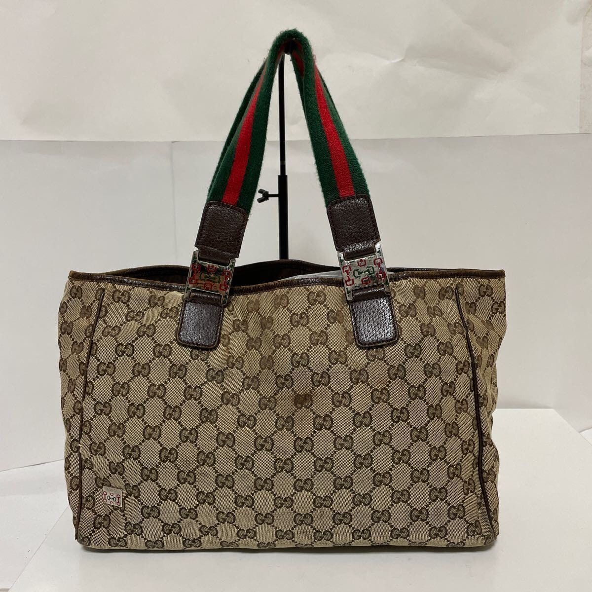 A4可 美品 グッチ キャンバス トートバッグ GG柄 シェリーライン