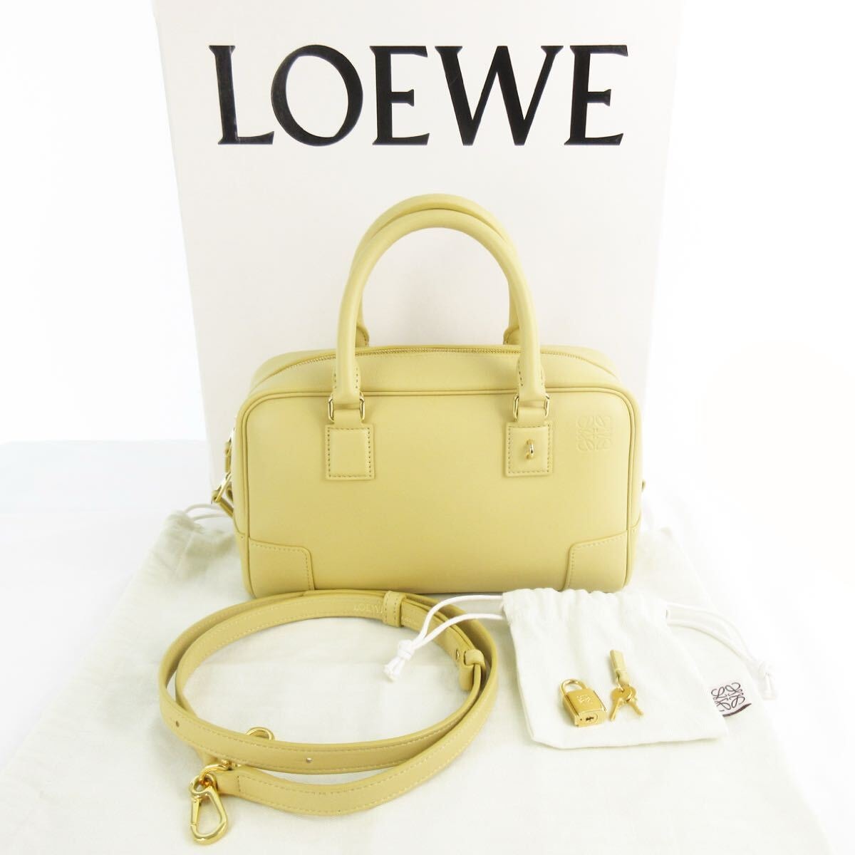 25年製 美品 ロエベ アマソナ 23 2WAY ハンドバッグ ショルダーバッグ ダークバター LOEWE レザー アナグラム ベージュ パズル