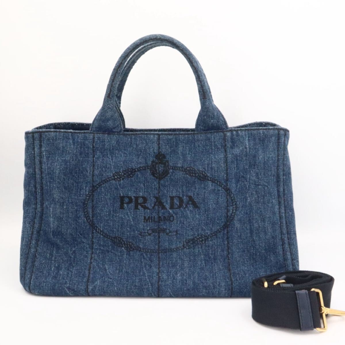 PRADA 美品　プラダ　カナパ　デニム　２WAY ハンドバッグ　ブルー