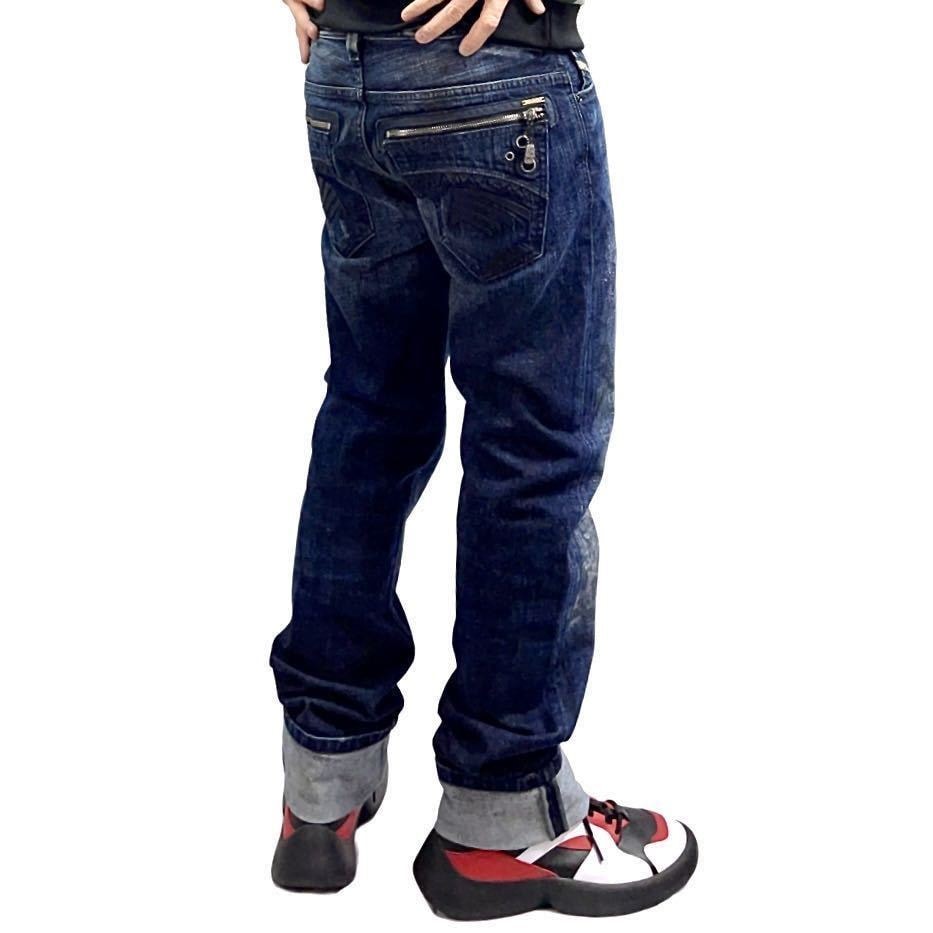 新品 DIESEL ディーゼル デニム バックポケット ジップ ネイティブ 装飾 スリムジーンズ SLAMMER 008BI Y2K 00年代 デッドストック W31L34