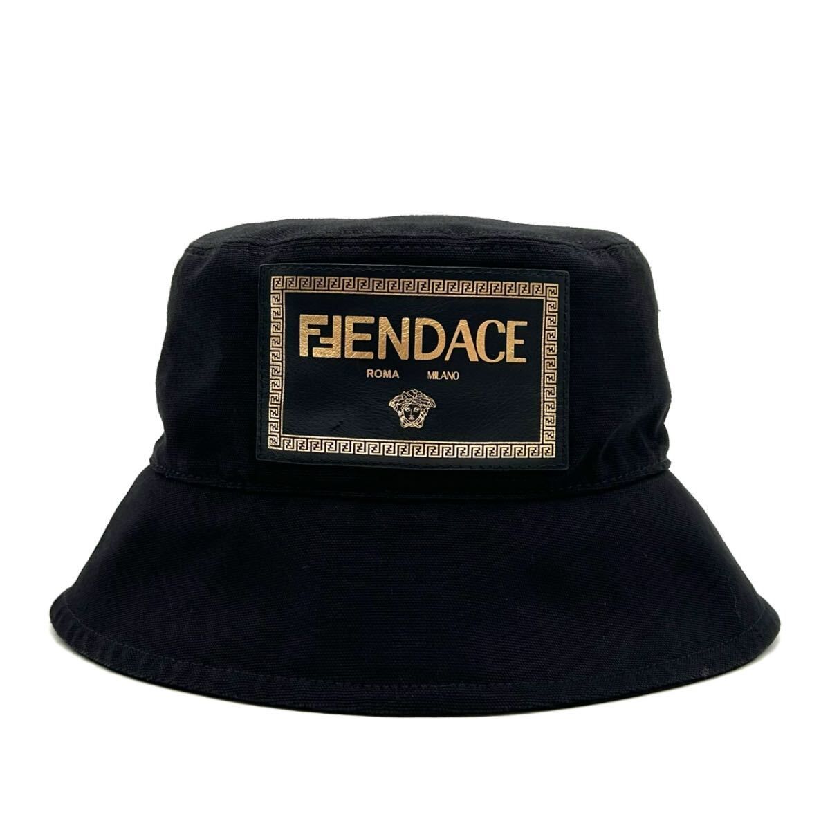 FENDI VERSACE FENDACE フェンディ ヴェルサーチ　フェンダーチェ　バケットハット　ハット　帽子　ブラック　黒　58cm コラボ　コットン