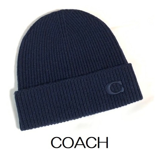 特価！ 人気 COACH コーチ Cロゴ 刺繍 ニット帽 ビーニー 男女兼用 CU821 ネイビー 新品本物