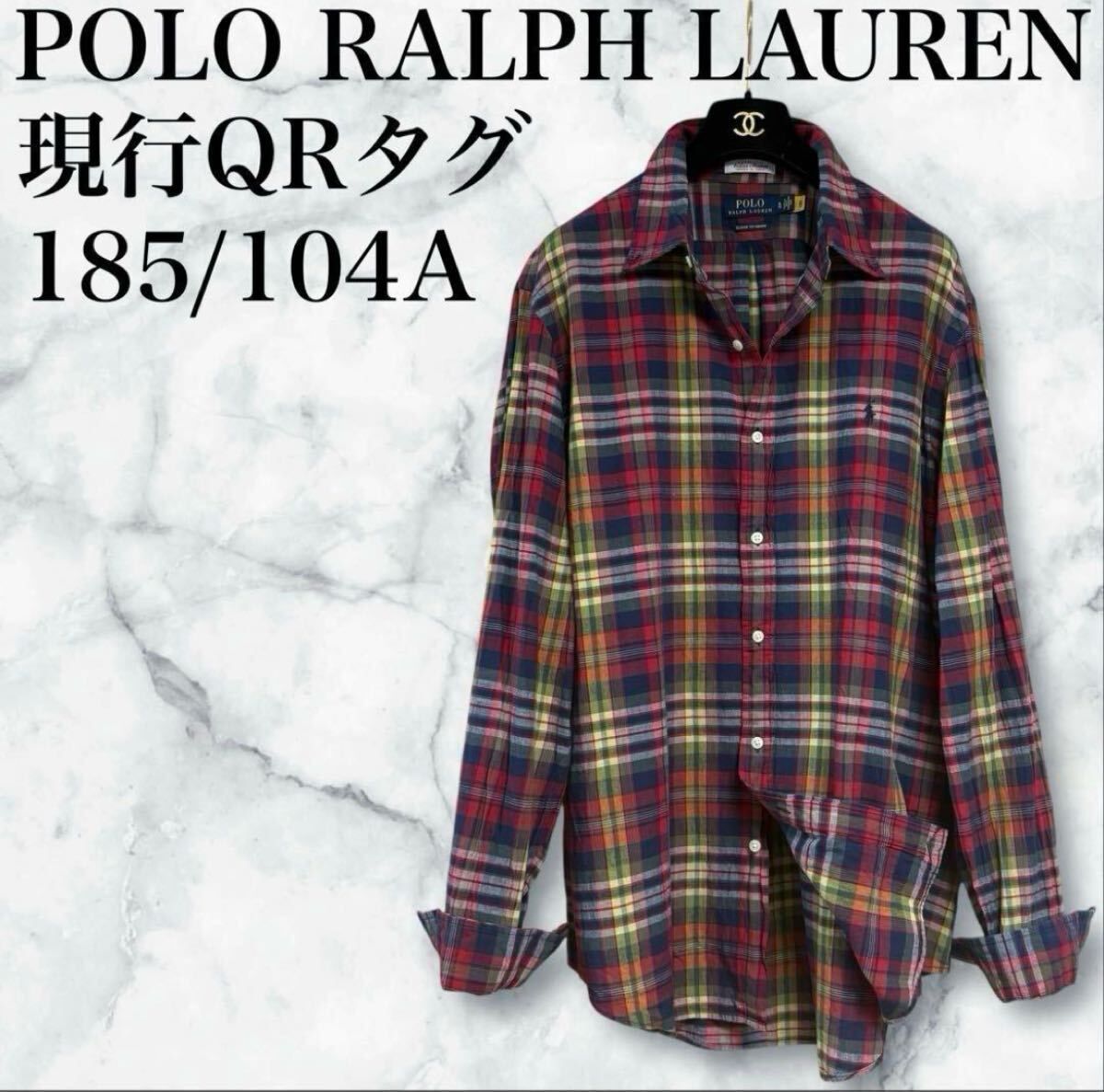 現行QRタグ POLO RALPH LAUREN ポロラルフローレン マドラスチェック総柄 ボタンダウンシャツ BD ドレス ワイシャツ Y 大きいサイズ 長袖