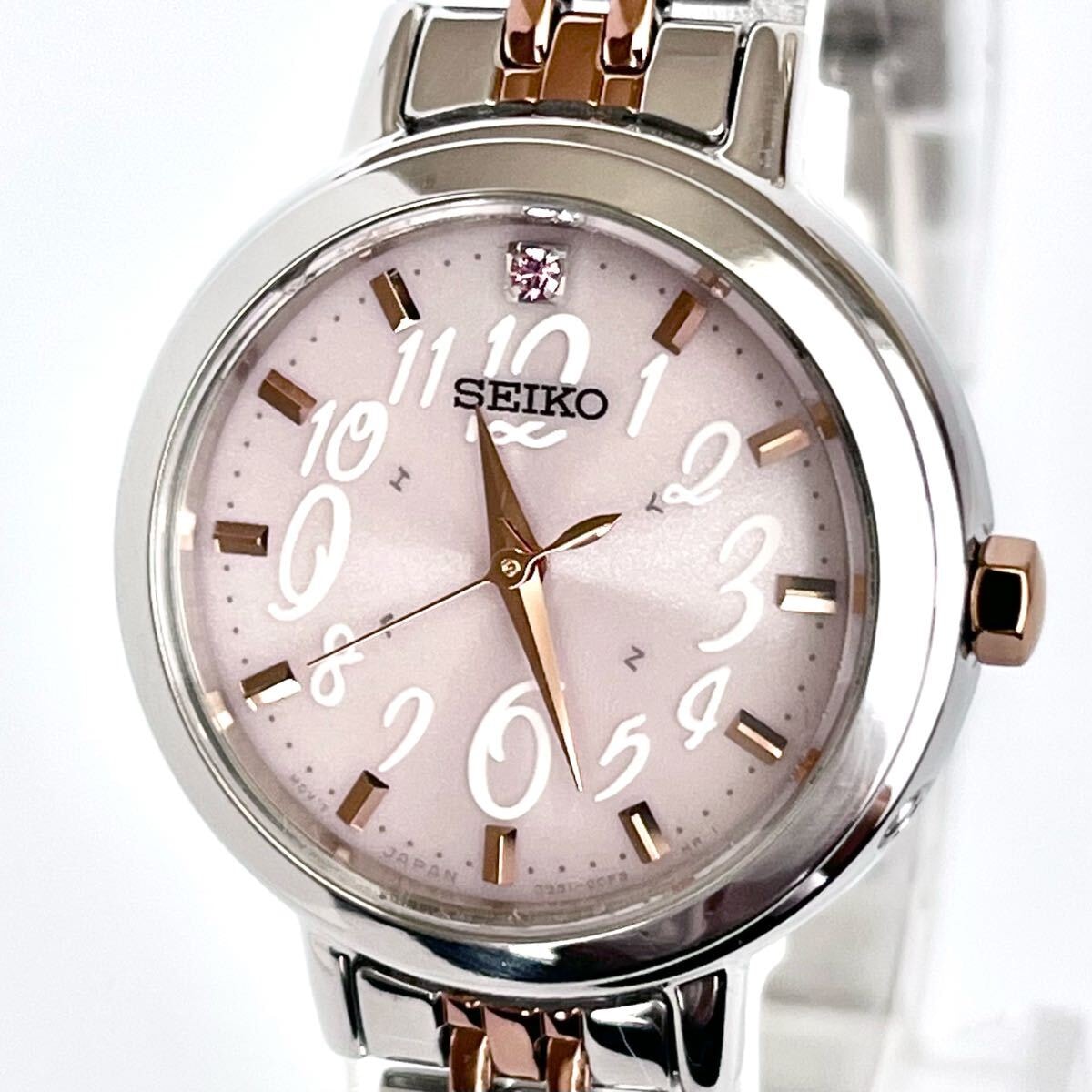 【稼働】磨き済み セイコー SEIKO レディース 腕時計 電波ソーラー 美品 ピンク文字盤 ゴールド s2125