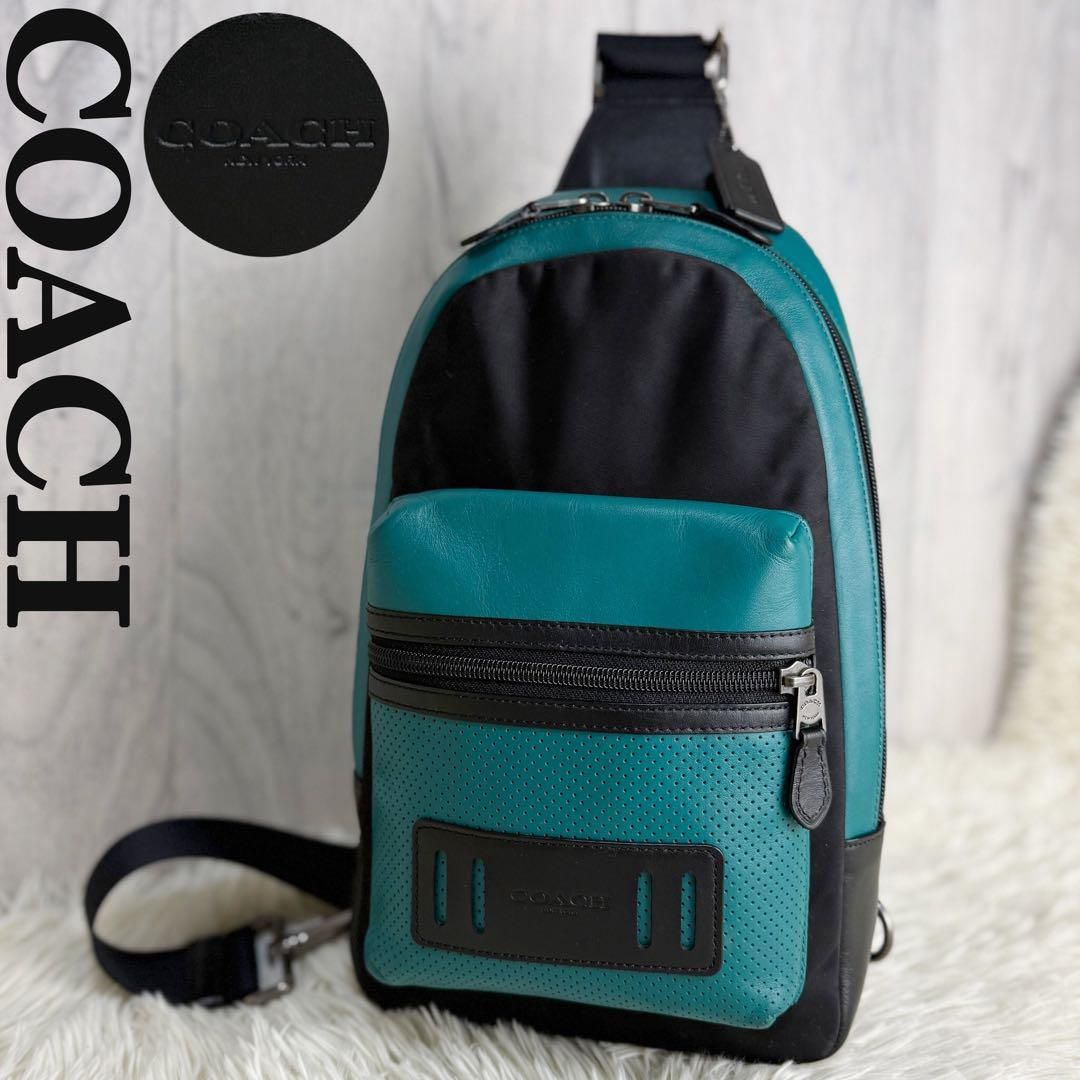 美品 COACH コーチ ブランドロゴ パンチング レザー ボディバッグ