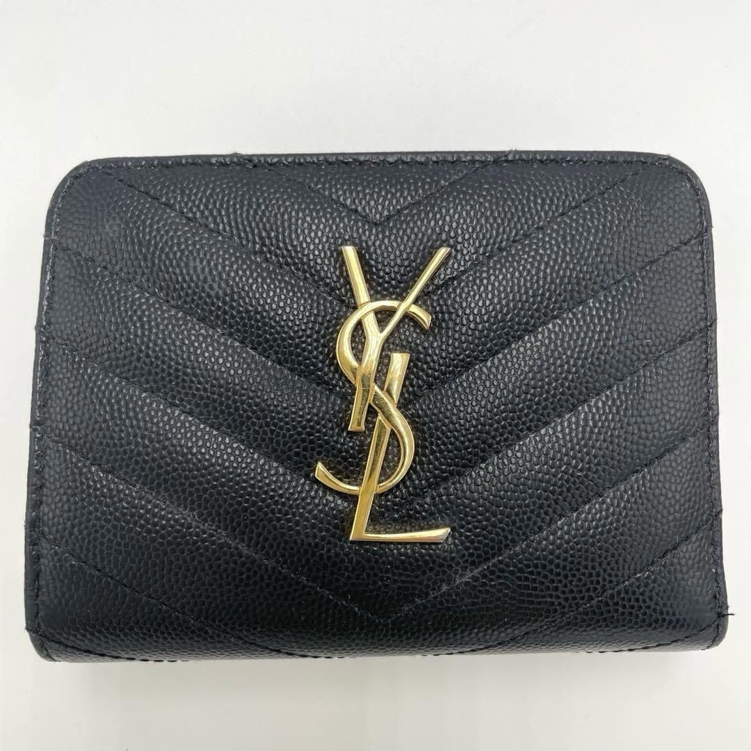 No.244早い者勝ち☆SAINTLAURENT サンローラン カサンドラ マトラッセ ジッピーウォレット 二つ折り財布 キャビアスキン レディース 