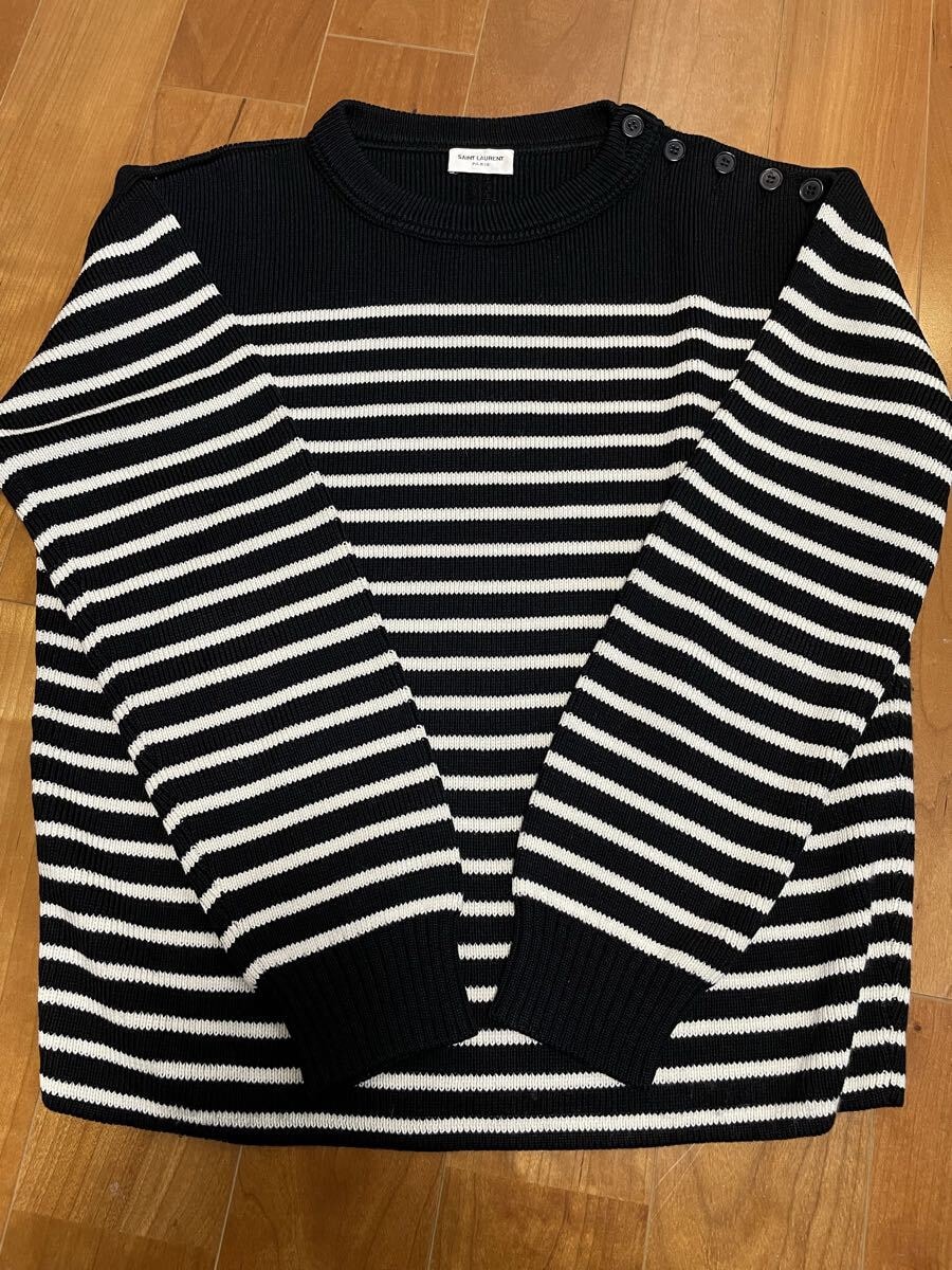 【極美品】Saint Laurent Paris サンローラン ボーダー ニット セーター 長袖 メンズ XS 白 黒 ホワイト ブラック エディ 15aw Dior