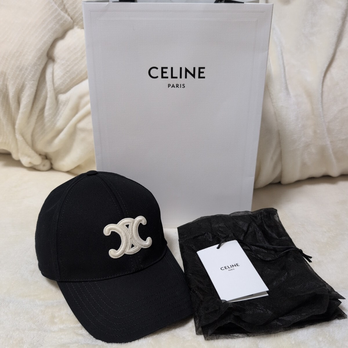 Mサイズ 美品 セリーヌ トリオンフ ベースボールキャップ 帽子 ブラック
