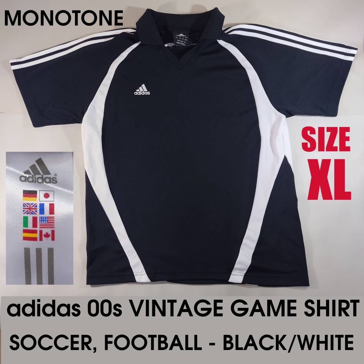 adidas 00s ヴィンテージ ゲームシャツ ユニフォーム XL ブラック ホワイト Y2K 襟付 アディダス サッカー 古着 # ACミラン レアルマドリー