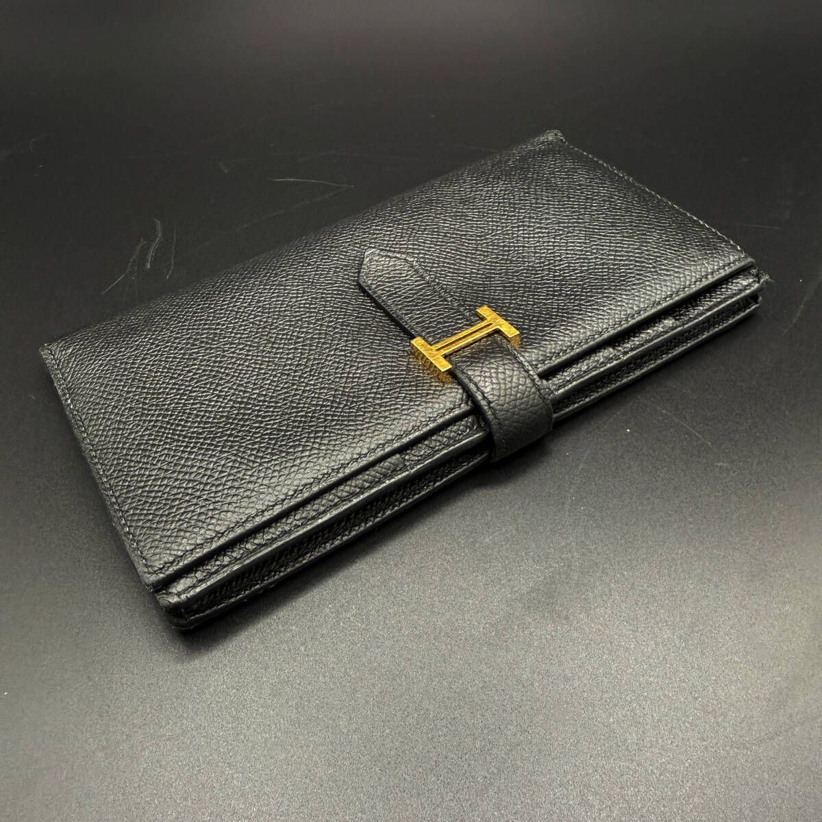 HERMS エルメス ベアン スフレ ゴールド金具 二つ折り財布 ブラック Z刻印(2021年) 美品