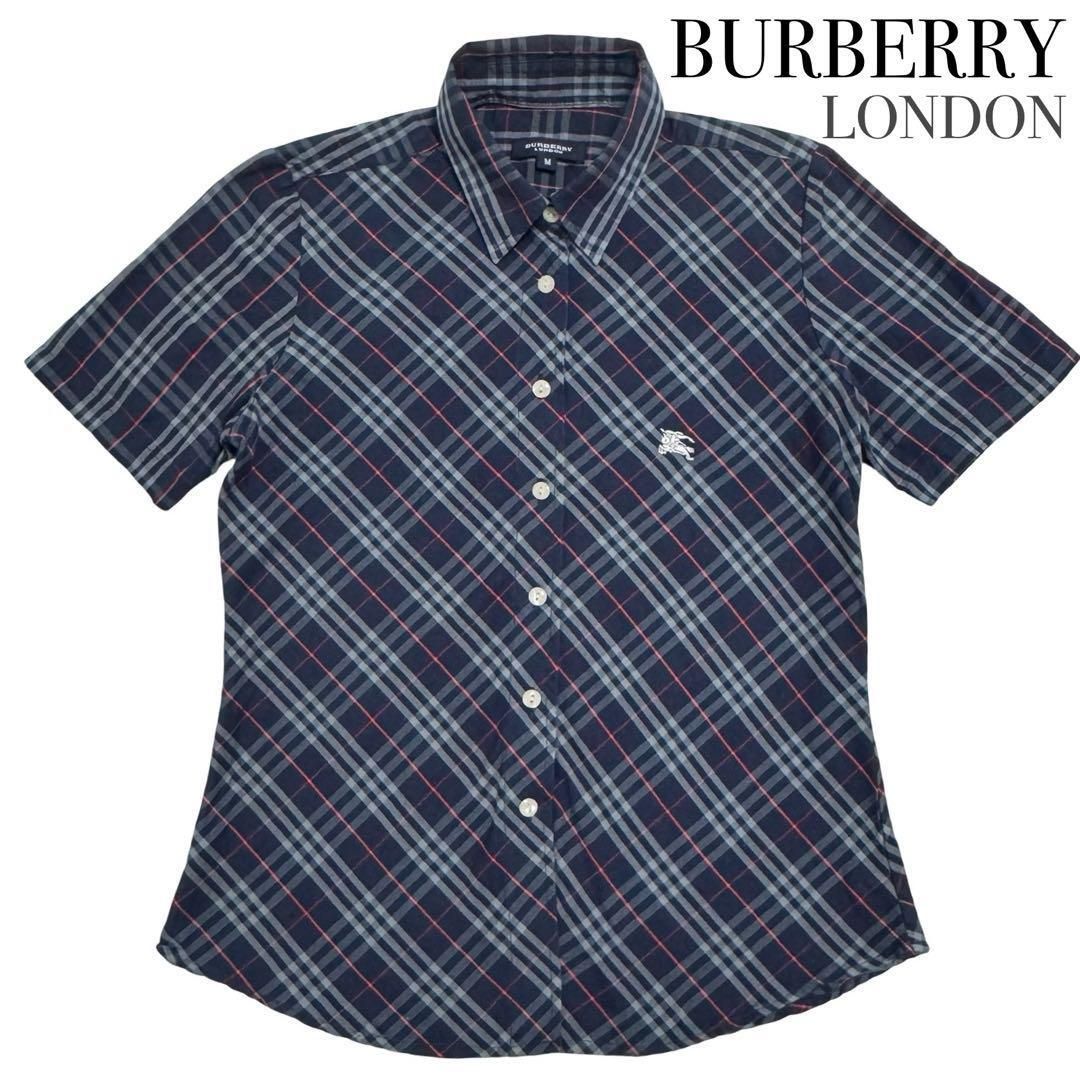 BURBERRY バーバリーロンドン ノバチェック 襟有り 半袖 シャツ トップス 表記 M 洋服 レディース ネイビー レッド 
